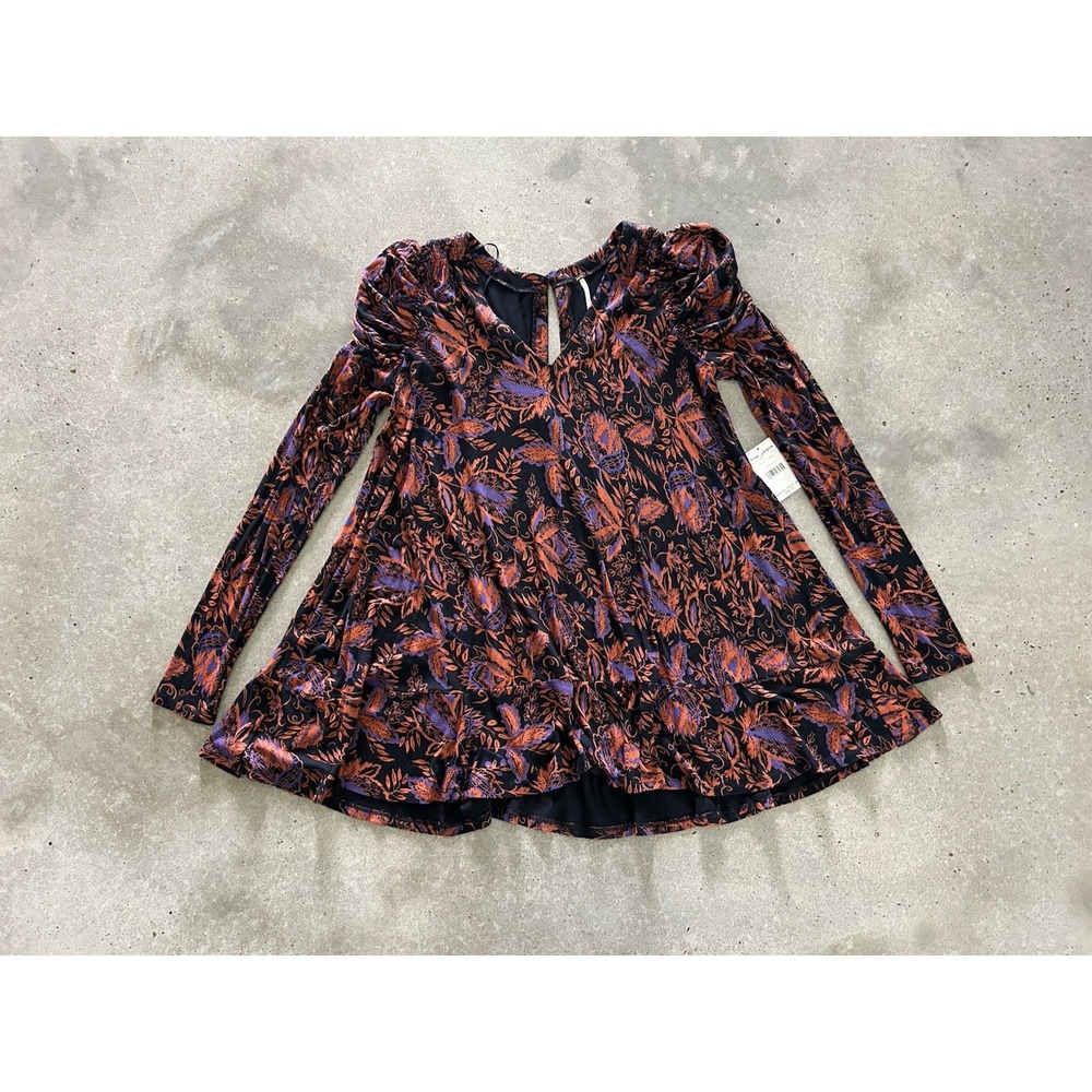 Free People Hello Lover Mini Dress Tunic Size Medium Boho Puff Long Sleeve